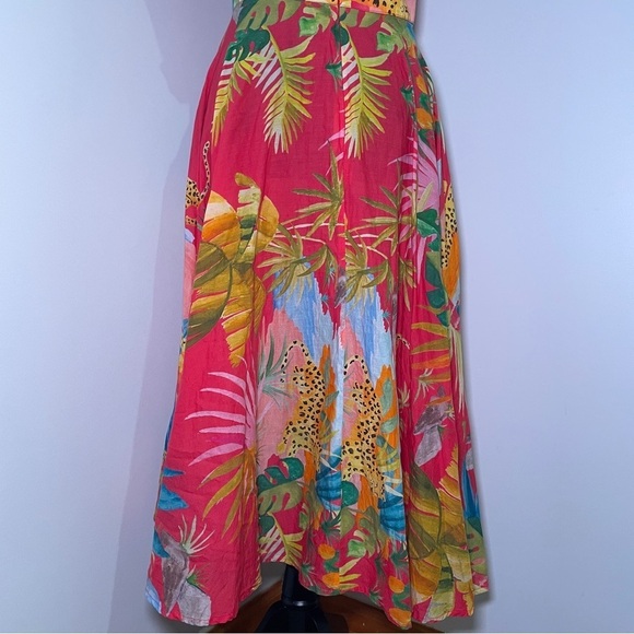 Farm Rio- Tropical Jungle Midi Dress Size S Red Deep V Summer Flutter Sleeves - Picture 15 of 16